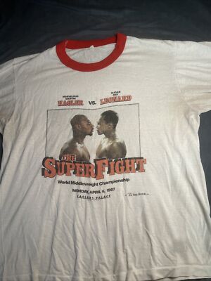 Vintage 1987 Marvin Hagler vs Sugar Ray Leonard Boxing Match T