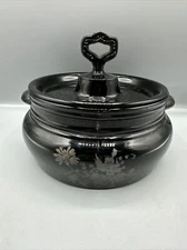 Vintage L.E. Smith Black Amethyst Glass Covered Casserole Serving Dish Bowl MCM