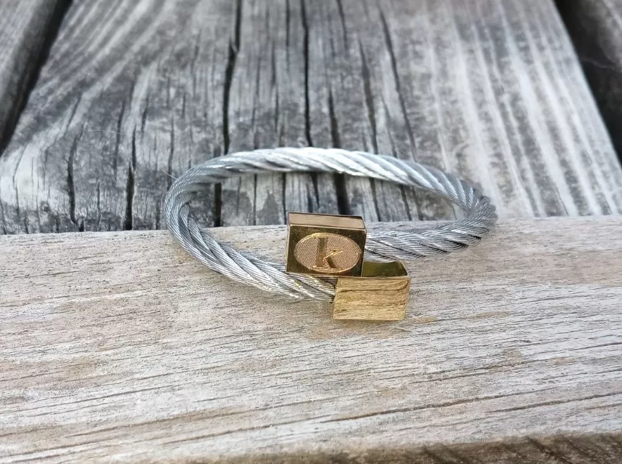 Rustic cuff initial bracelet sale