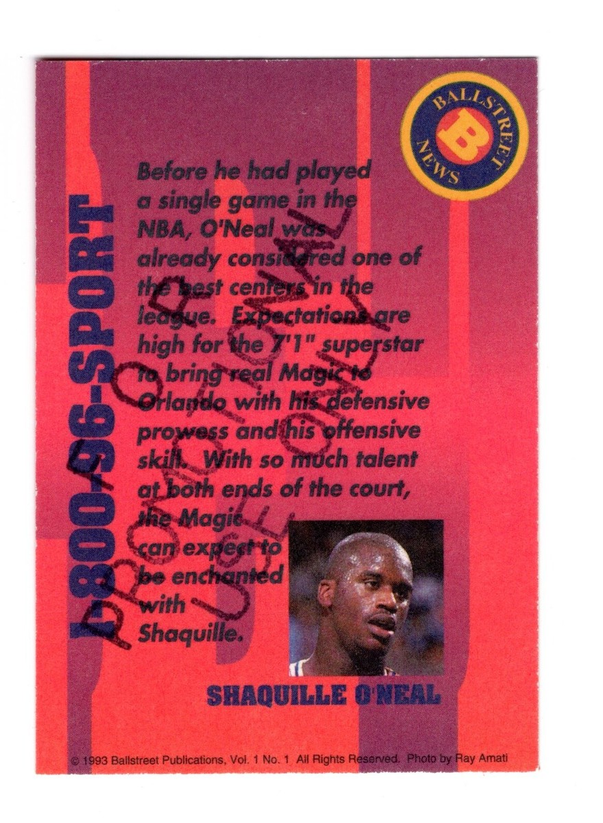 定価115000円　SAUL NASH S 1993 BALLSTREET NEWS SHAQUILLE O'NEAL PROMO CARD **NM-MT** (RARE