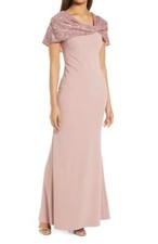 VINCE CAMUTO Crepe Trumpet Gown With Attached Sequin Shawl WOMENS SIZE 8 PINK
