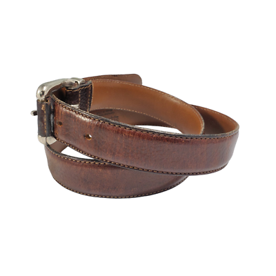 Structure Brown Leather Belt Sz 34 Solid Pebbled Silver-Tone USA