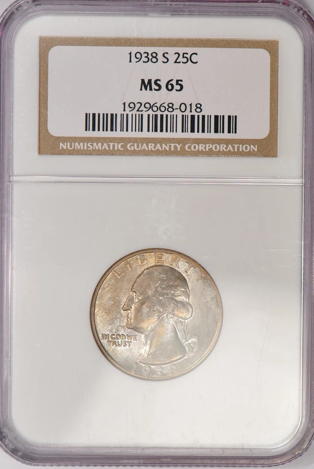 1938 S Washington Quarter NGC MS 65 Old Holder Silver Coin 25C Light Toning - Image 3 of 4
