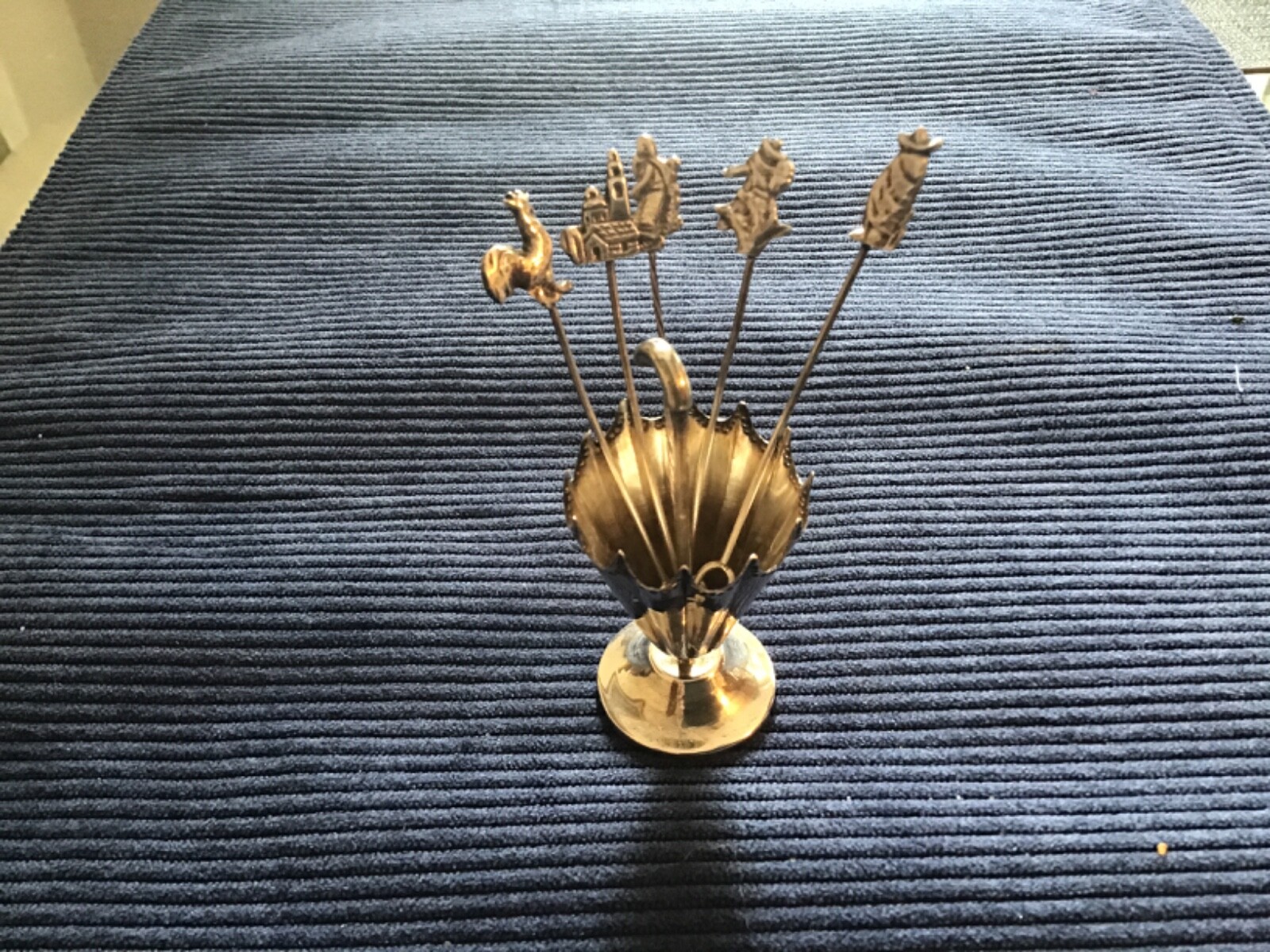 Sterling silver cocktail picks set with umbrella-shaped holder for drinks - 5 pieces