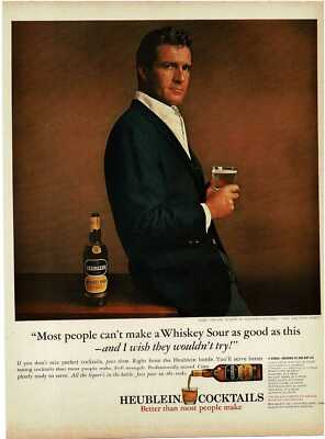 1964 HEUBLEIN Cocktail whiskey sour Hugh O'Brian Vintage Print Ad