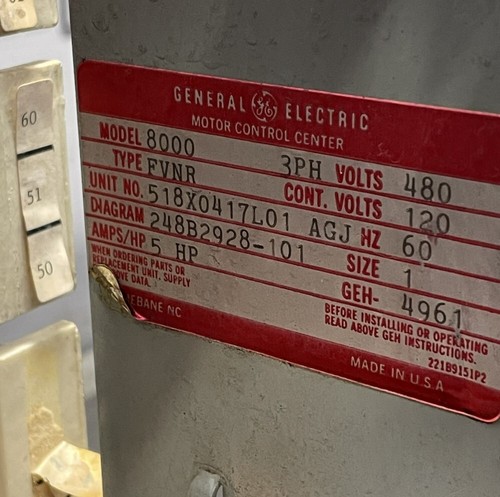 GENERAL ELECTRIC 8000 LINE CONTROL CENTER Größe 1 FVNR Starter Eimer mit 15 Amp - Bild 10 von 12