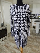 Michael Kors Black and White Houndstooth Shift Dress Size Med Zip Back