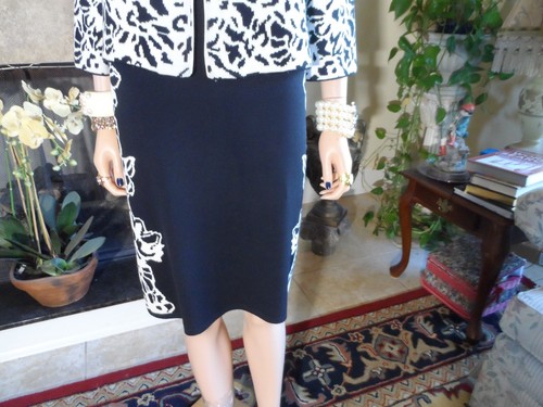 St. John Collection Black & White Wool Blend Knit Dress & Jacket Set Size 10 - Picture 7 of 19