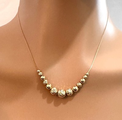 Massive 14k Gelbgold Diamantschliff Mid-Century abgestufte Perlenkette Gliederkette