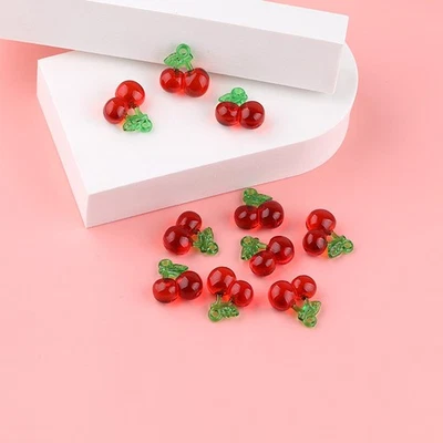 10Pcs Transparent Resin Red Cherry Strawberry Pendants For DIY Jewelry Making - Photo 1/4