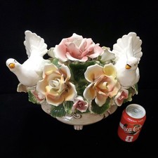 XL 15" L x 12 x 10 Capodimonte Porcelain Nuova Flower Basket Centerpiece Italy