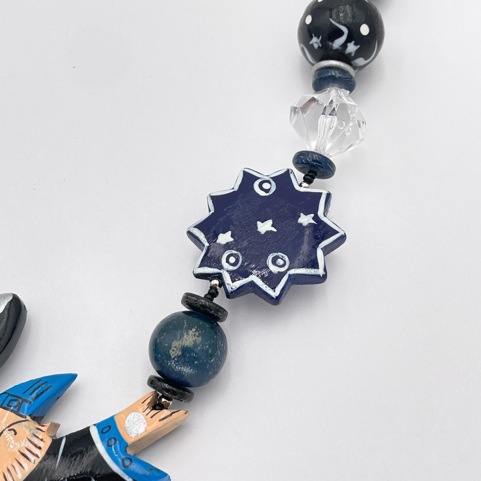 Wizard Celestial Statement Necklace Blue Wood Bea… - image 9