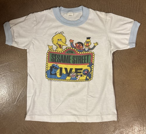 Vintage Ringer T-Shirt Youth Small Sesame Street Live Muppets USA