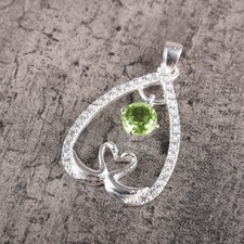 Genuine Peridot Cz Sister Engagement Minimal Pendant Jewelry 925 Sterling Silver