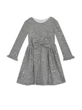 Rare Editions Gray Hacci Foil Dot Holiday Dress with Bow Little Girls 6X