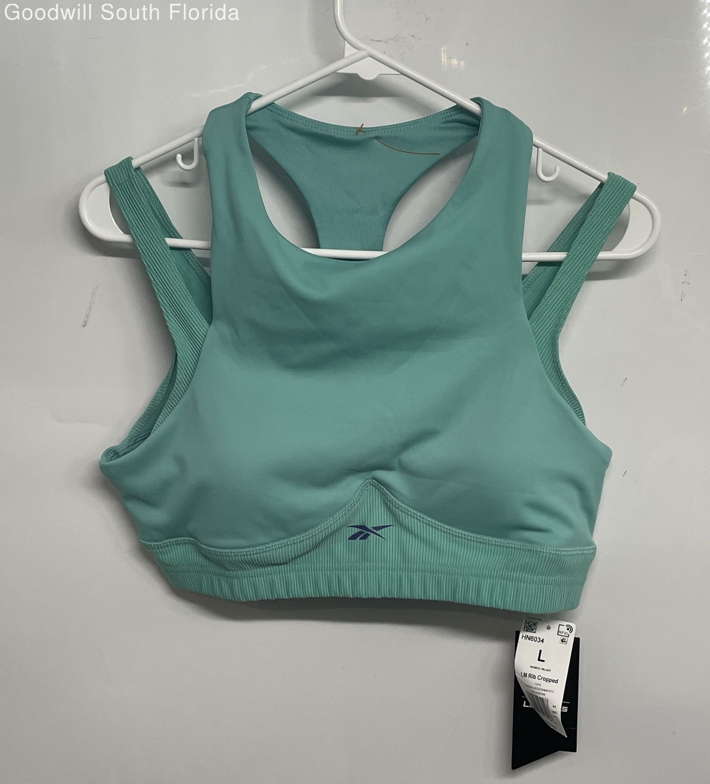 Reebok Womens Blue Les Mills Rib Pullover Cropped Tank Top Size L With Tags