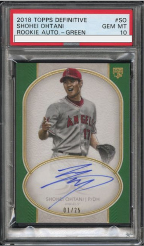 PSA 10 Shohei Ohtani 2018 Topps Definitive Rookie Auto Green 1/25 Baseball Card