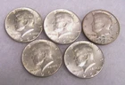 1964 JFK Kennedy 50 Cents Half Dollars 90% Silver US Coins Circulated Lot of 5