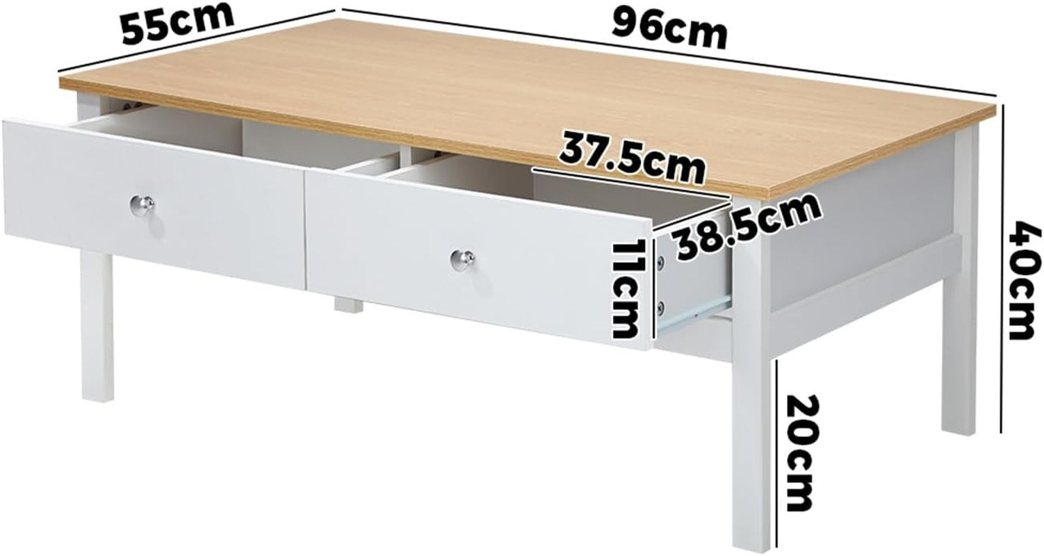 Coffee Table with 2 Storage Drawers Sofa Cafe Desk Natural White
