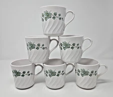 Corning Corelle Callaway Green Ivy Swirl Coffee Tea Mugs Cups Lot of 6