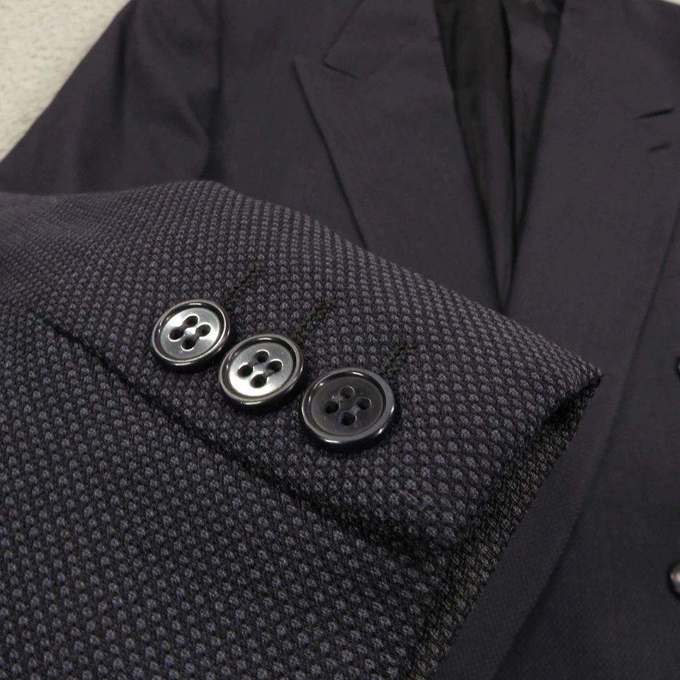 Blazer Mani Giorgio Armani 42L azul marinho peito duplo lã olho de pássaro jaqueta de 6 botões - Imagem 2 de 4