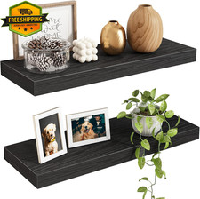 Floating Shelves Set of 2 15.7 Inch Black Wood Wall Mounted