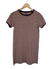 Primark Women’s Patterned T-Shirt Dress UK 12 Black Orange Short Sleeve