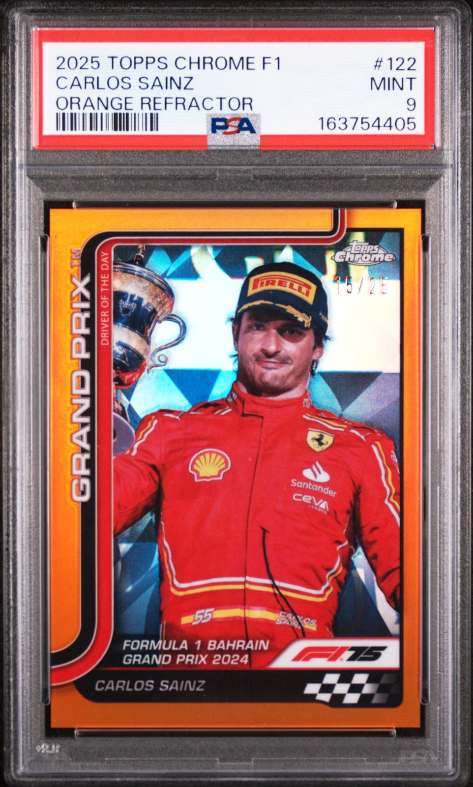 2025 TOPPS CHROME FORMULA 1 ORANGE REFRACTOR #122 CARLOS SAINZ 15/25 PSA 9
