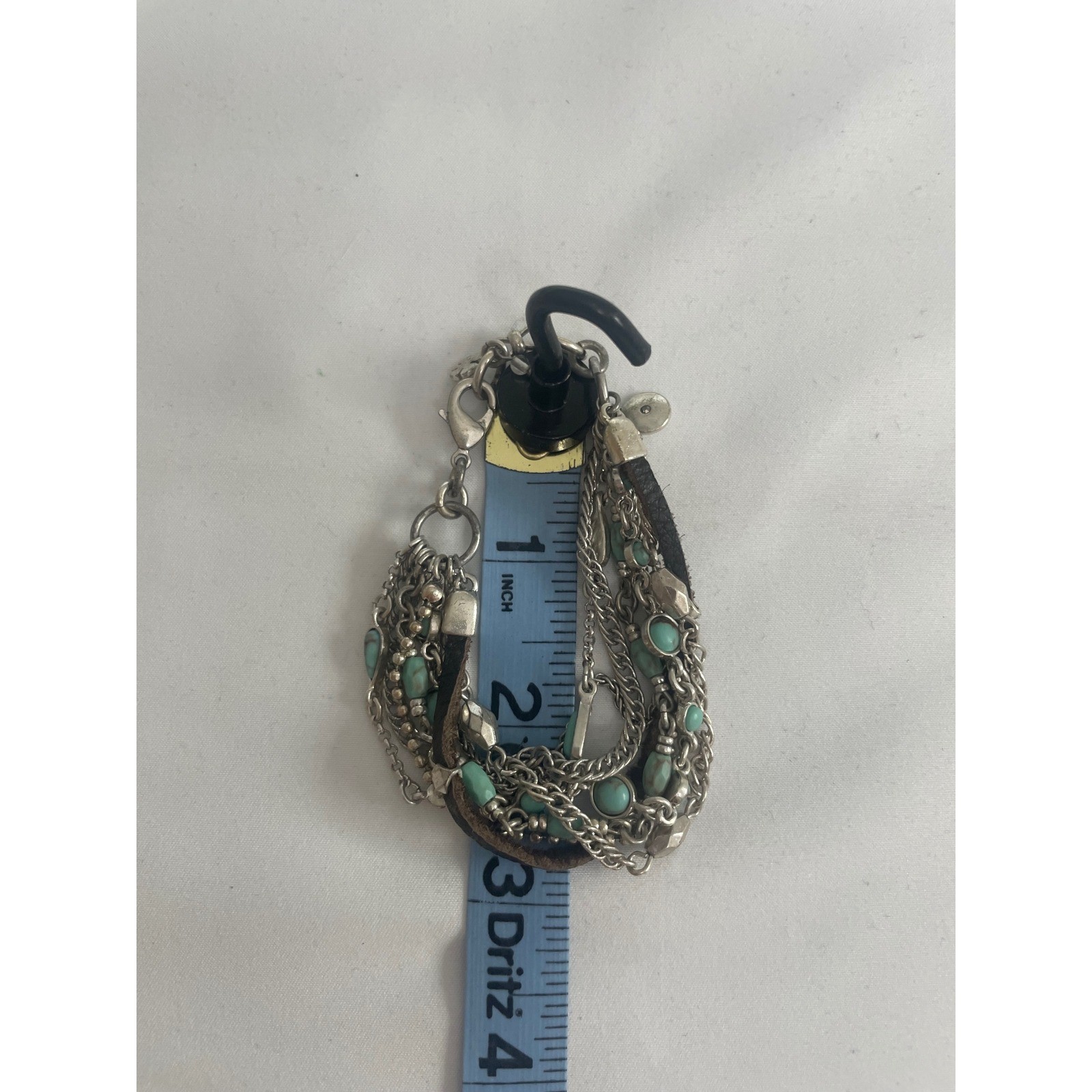 Multi Strand Bracelet Silver Chain Turquoise Bead… - image 5