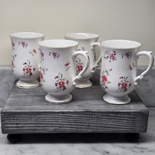 VTG Royal Victoria English Garden Fine Bone China Footed Mugs Gold Trim Set of 4