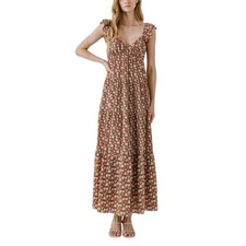 English Factory Anthropologie Floral Maxi Dress Ruffle Sleeves  Cottagecore M