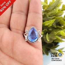 Sterling Silver Tanzanite Gemstone Ethnic Band Engagement Daughter Ring Jewelry