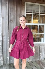 Day + Moon Collared Zip-up Mini Dress W/ Belt & Tiered Skirt
