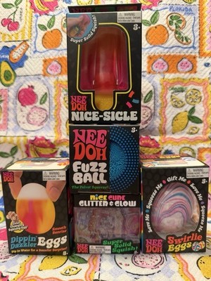NEW NeeDoh Swirlie+Dippin Dazzler Egg+Fuzz Ball Glitter&Glow+Nice-Sicle 
