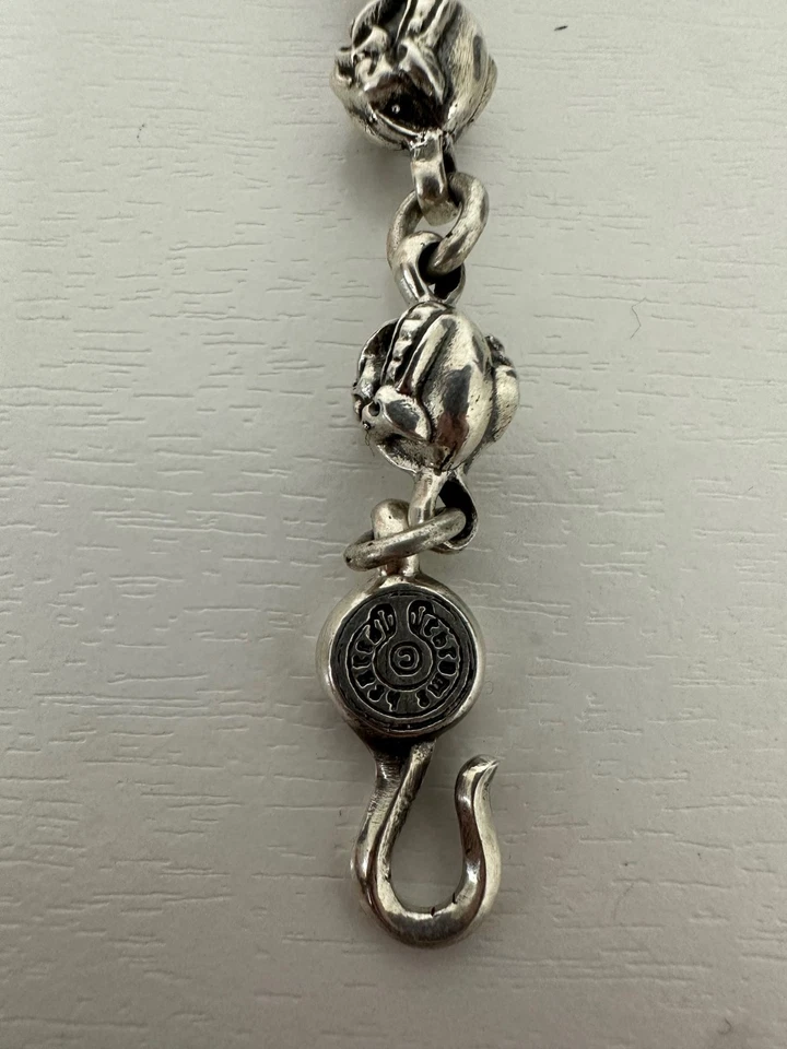 Pulsera Cabeza de Dragón Corazones Cromados Plata de Ley 925 Auténtica De Colección Foto 4 de 4