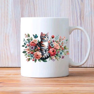 Katze Blumen Verspielt Romantisch Mug Tasse Keramiktasse Geschenk Kaffeetasse