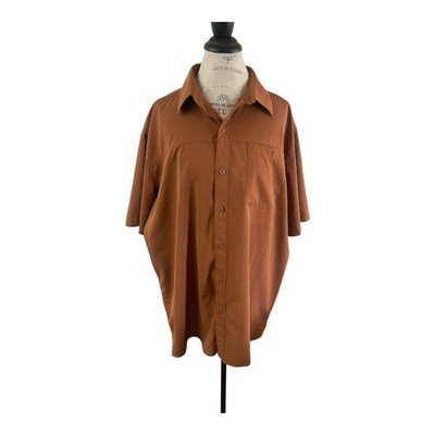 ASCEND Men's Casual Button-Down Shirt Brown XL Polyester Blend Short Sleeve