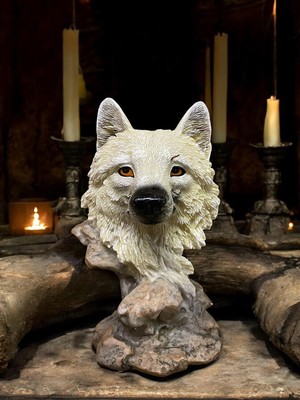 Realistische Wolf Büste Ornament Wildtiere Figur Wölfe Sammlerstück rustikal Statue