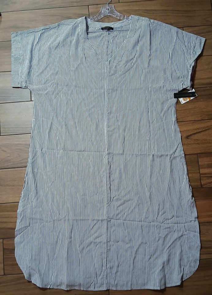 Ropa de dormir Donna Karan para mujer talla grande 3X estampado a rayas cuello en V manga gorra midi Foto 3 de 4