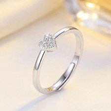 Silver Heart Ring for Women Wedding Engagement Jewelry resizeable