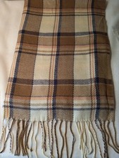 Fringed Brown/Tan Plaid Wide Soft and Warm Cape Scarf  F ID 2