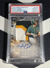 MATT OLSON 2018 TOPPS INCEPTION PATCH AUTO /150 OAKLAND A’S PSA 8 w/ 10 AUTO