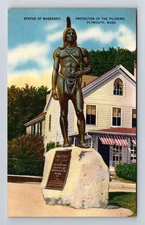 Plymouth MA-Massachusetts, Statue Massasoit, Antique Vintage Postcard