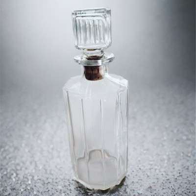 Vintage Bormioli Rocco Italy Glass Decanter w/ Stopper Faceted Apothecary Bottle