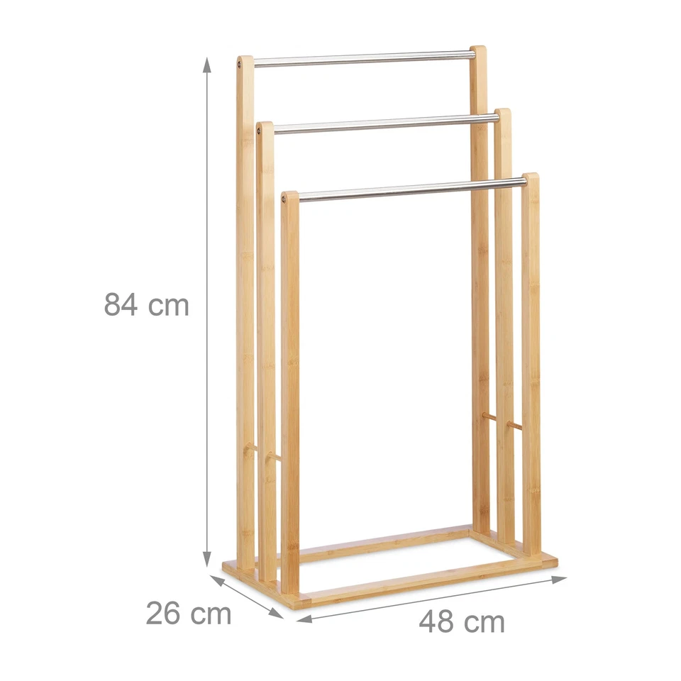 Porte-serviettes sur pied 3 bras salle de bain bambou Helloshop26 13_0002272 - Photo 1/1