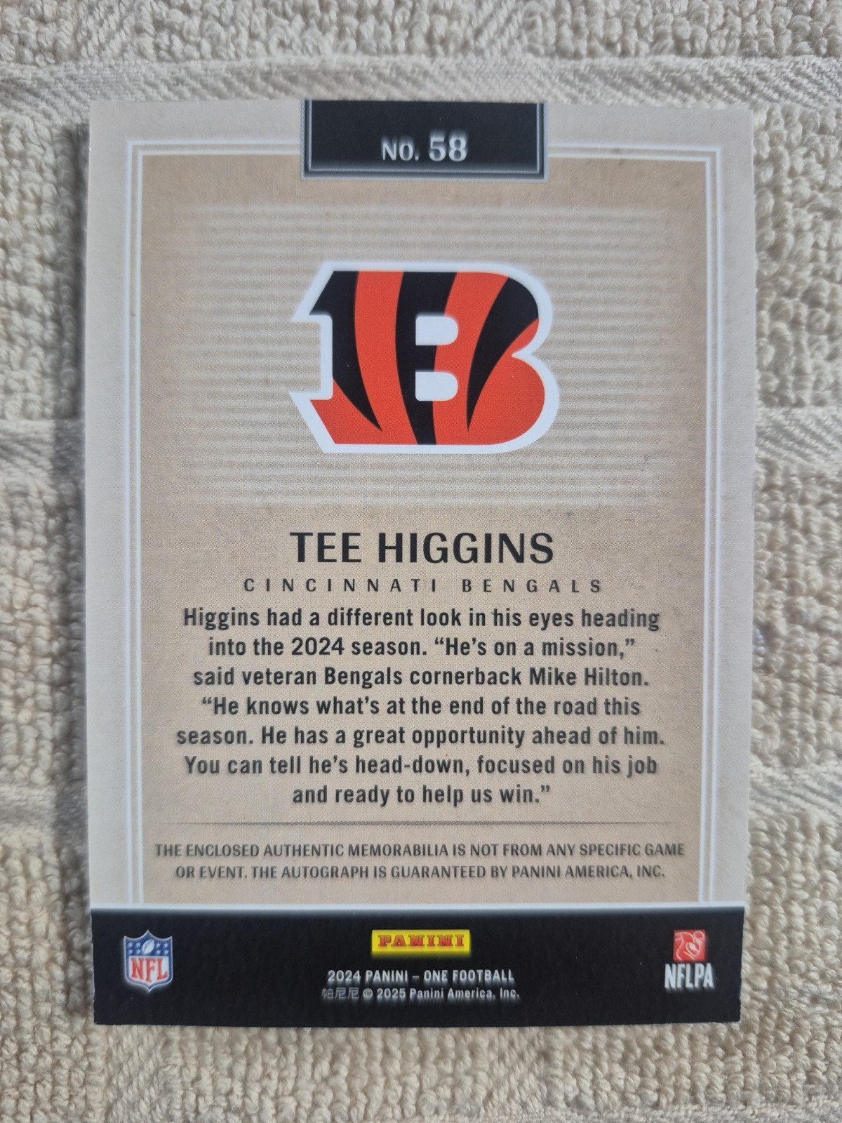 2024 Panini One #58 Tee Higgins Quad Patch Auto #/99 Bengals Extremely Clean! view 2