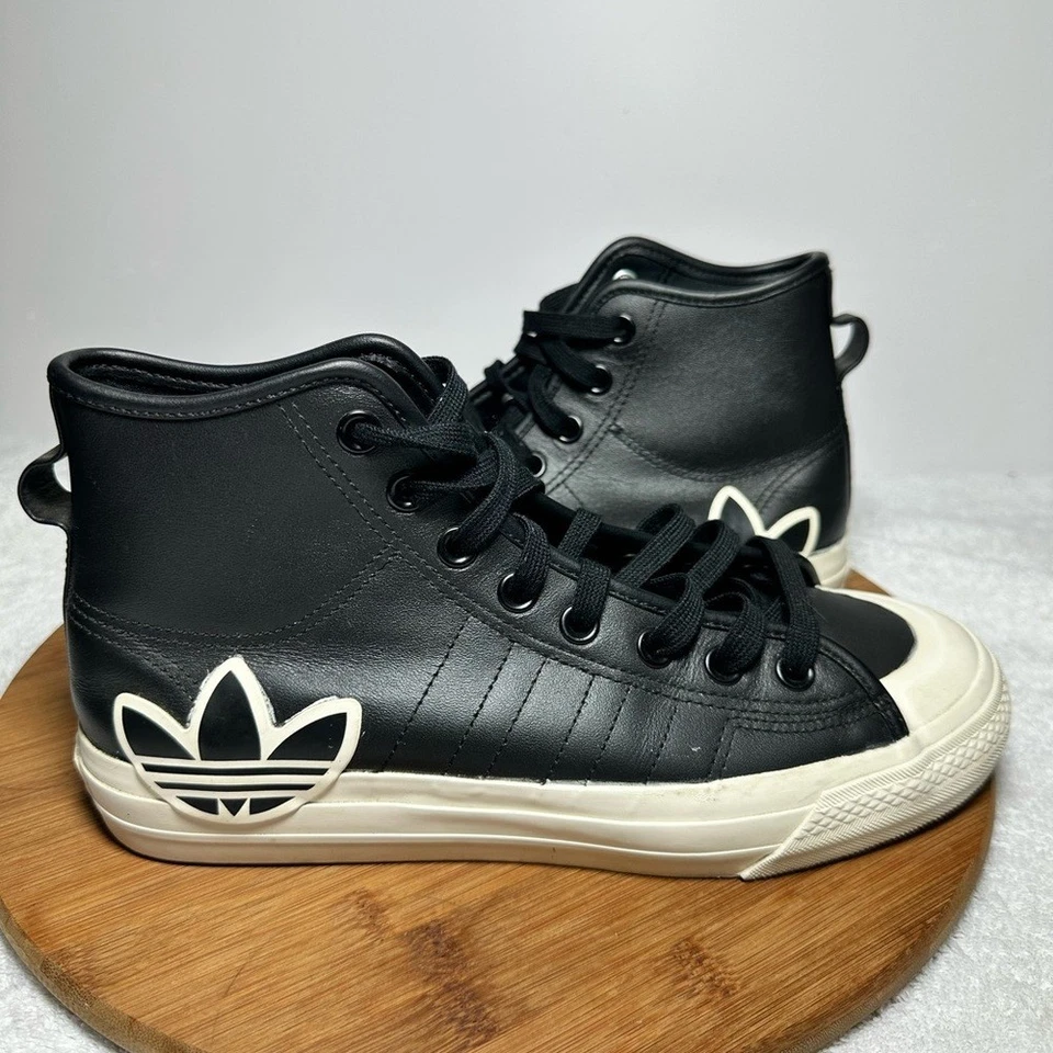 Adidas Originals Nizza Black and White Leather High-Tops Sneakers Men's 8.5 - Image 4 of 4