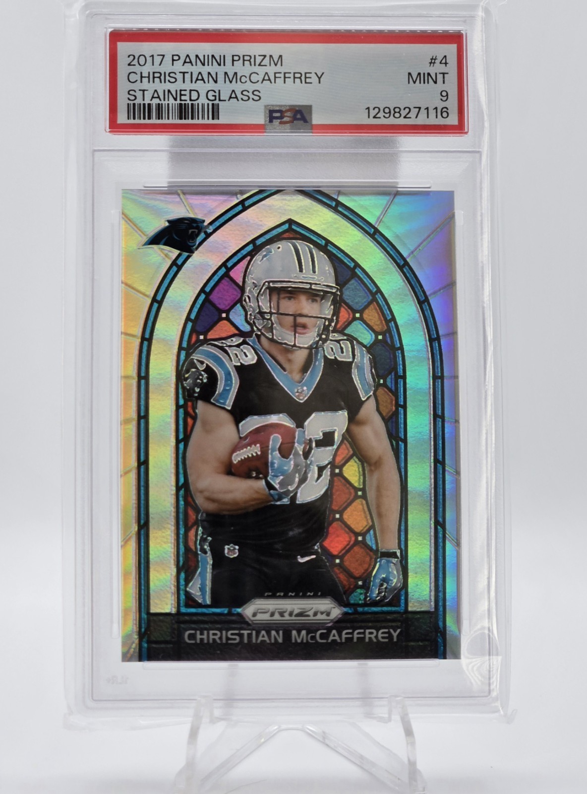 Christian McCaffrey RC 49ers Panthers 2017 STAINED GLASS SILVER PRIZM SSP PSA 9!
