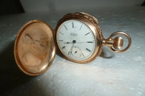 Elgin Pocket Watch, Model 2, Size 6s, Grade 120, 13j marked 14k Hunter Case