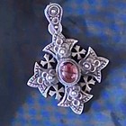 900 Silver Jerusalem Cross Pendant Pink Cabochon Religious VTG  Handmade  — photo 1
